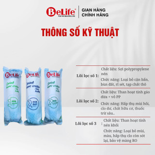 Bộ 3 lõi lọc nươc Belife số 1 2 3 dùng cho máy lọc nước gia đình, loại bỏ cặn bẩn & Clo