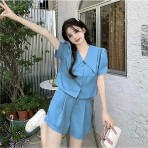 Set: áo cổ tim +quần xếp ly 3 màu xanh, hồng, trắng A1978