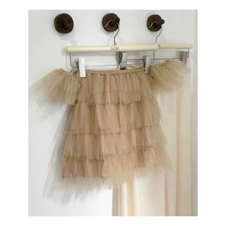 Áo lưới trễ vai tầng có lót, áo ren 4 tầng nâu xinh xỉu phong cách Hàn quốc LAVIAN A73