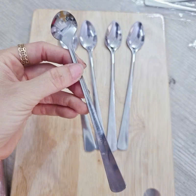 Combo 10 thìa muỗng cafe inox cán dài 18cm dùng để pha chế - Thìa muỗng đầu ngọn cán dài 18cm dùng pha chế nước, cafe.