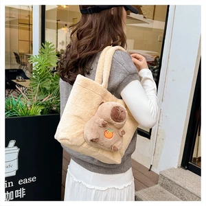 Túi Đeo Vai Capybara Dung Tích Lớn Chất Liệu Vải Nhung Sang Trọng, Túi Xách Gấu Bông Capybara Dùng Đi Làm Đi Chơi