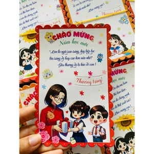 Thiệp CHÀO MƯNG NĂM HỌC MỚI quà tặng ý nghĩa cho các bé ( mẫu ngẫu nhiên)