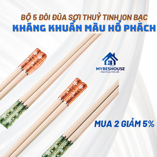 Bộ 5 đôi đũa hợp kim sợi thuỷ tinh Ion bạc kháng khuẩn không nấm mốc chịu được nhiệt độ cao hoa anh đào