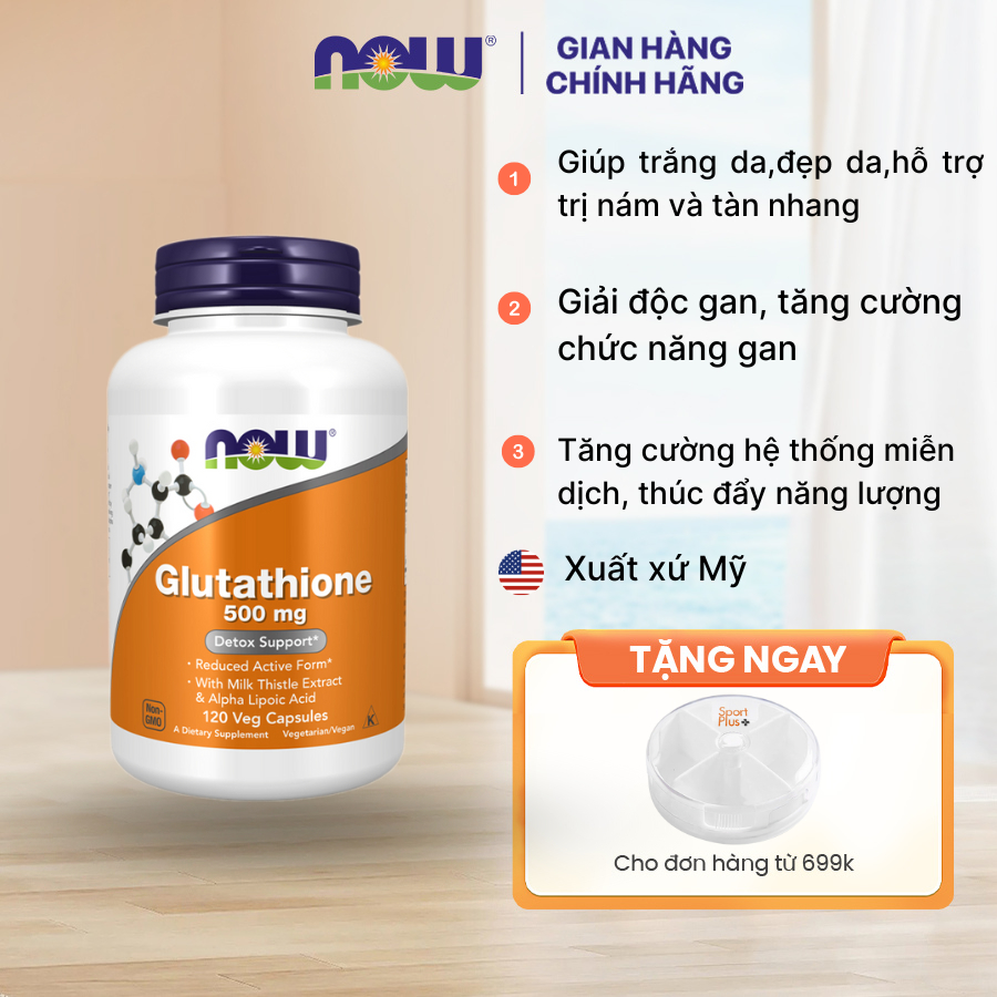 glutathione của mỹ loại nào tốt Viên uống trắng da Glutathione 500mg Now của Mỹ main image 0