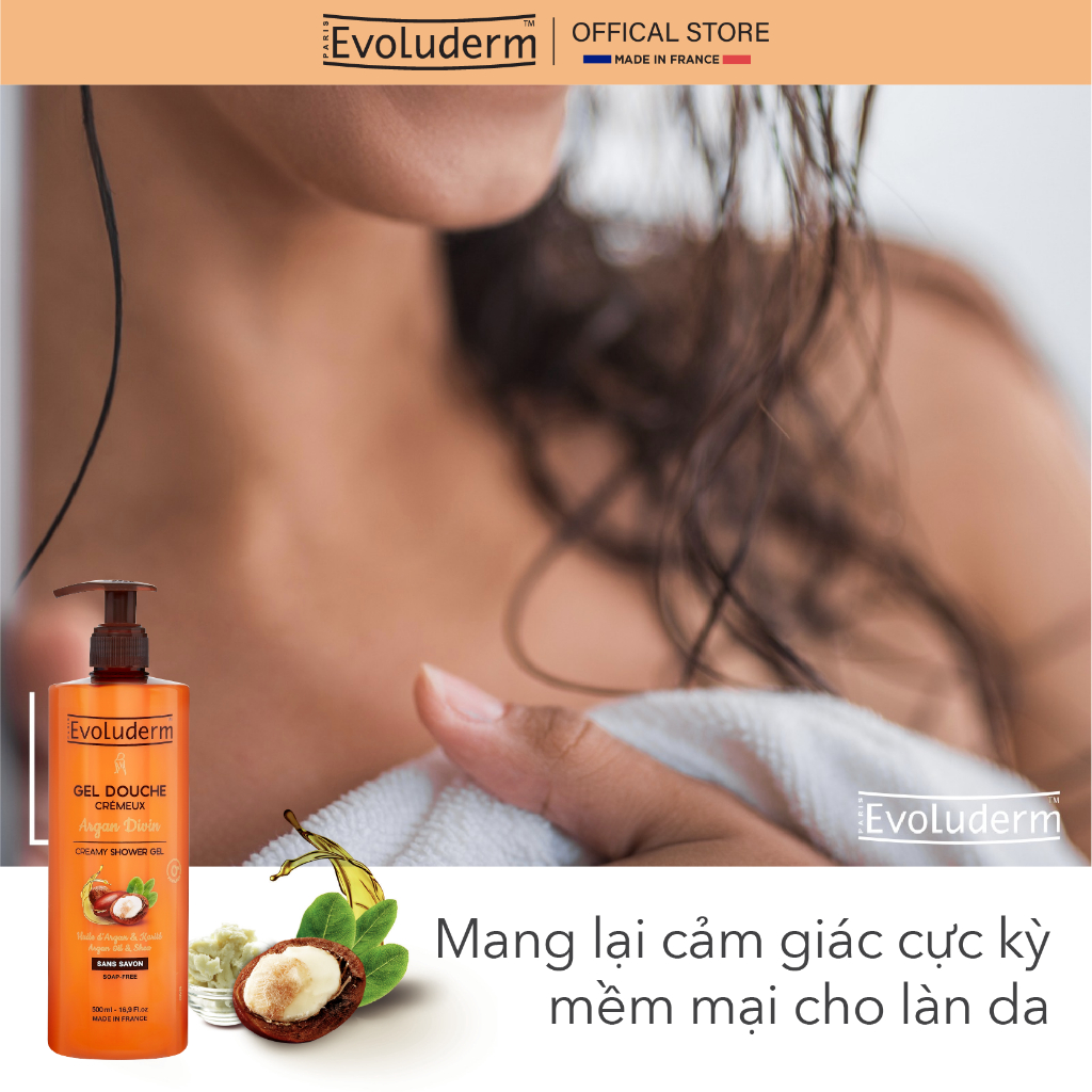 Gel Tắm Dưỡng Da Tinh Dầu Argan Evoluderm Gel Douche Crémeux Argan Divin 500ml