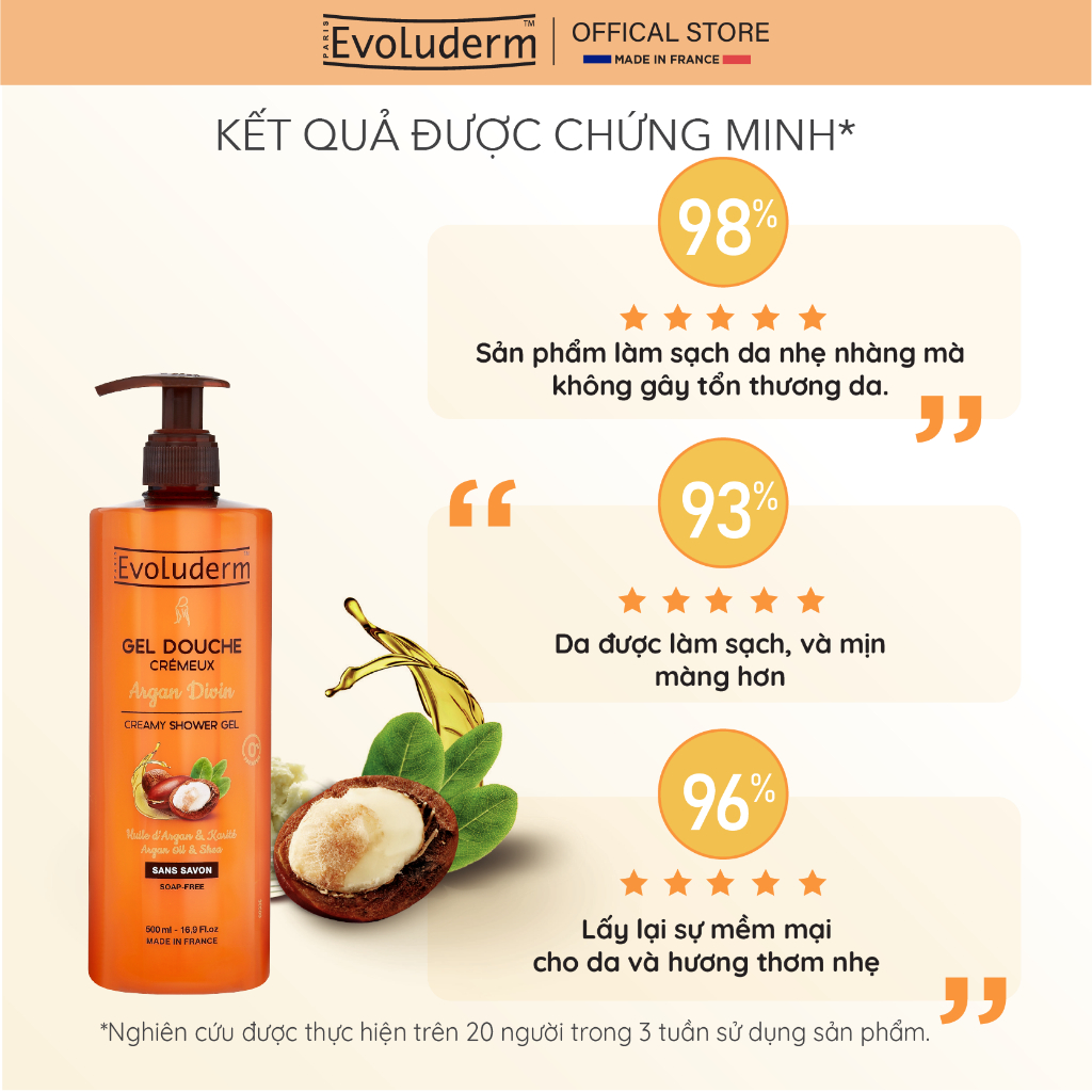 Gel Tắm Dưỡng Da Tinh Dầu Argan Evoluderm Gel Douche Crémeux Argan Divin 500ml