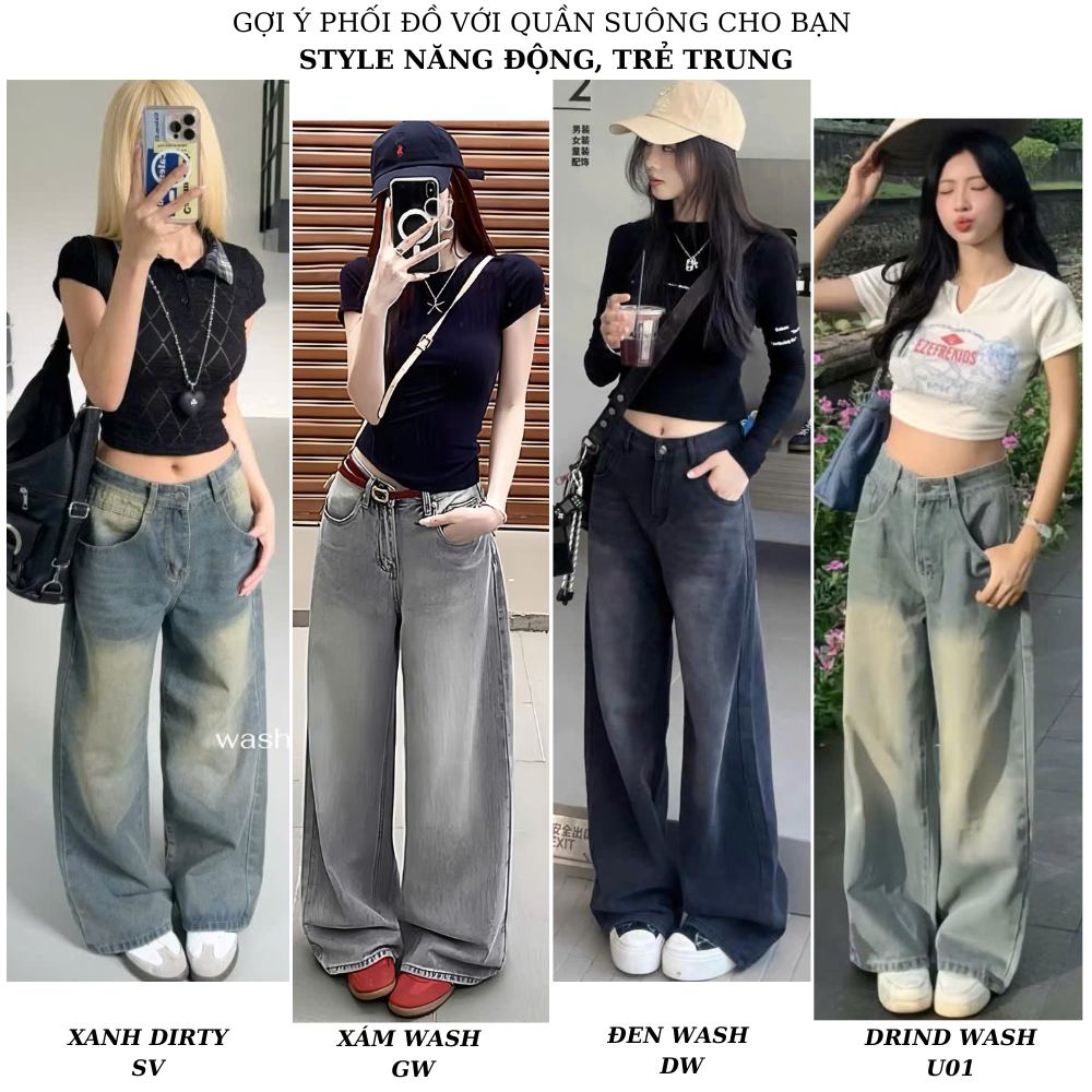 Quần Jean Nữ Ống Suông Rộng Wash RETRO Chất Vải Dày Dặn Màu Đen Trầm GRIND SMOKE V.1 Ulzzang Hàn Quốc 2023 | BigBuy360 - bigbuy360.vn