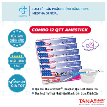 COMBO 12 Que Thử Thai Amestick - Test Thử Thai Phát Hiện Nhanh, Đơn Giản, Chính Xác (Hộp 12 Que Thử)