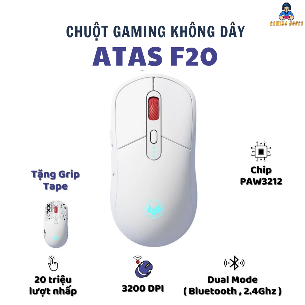 Chuột Máy Tính không dây Bluetooth siêu nhẹ F20 Siêu Chip PAW3212 , DPI 3200 Pin Liên tục 50h | BigBuy360 - bigbuy360.vn
