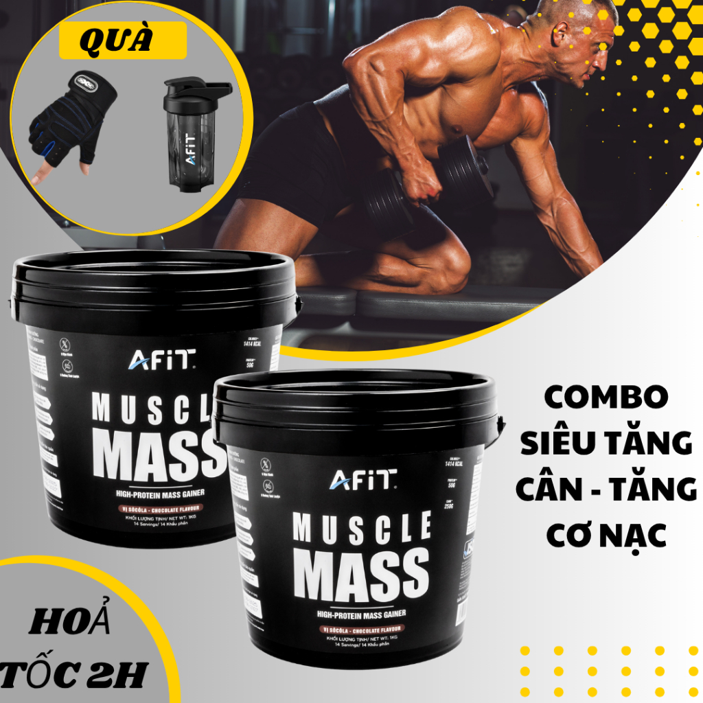 Combo 2 Hộp Sữa Tăng Cân AFIT Muscle Mass Bổ Sung Đạm Tăng Cơ Giúp Tăng Cân Hiệu Quả