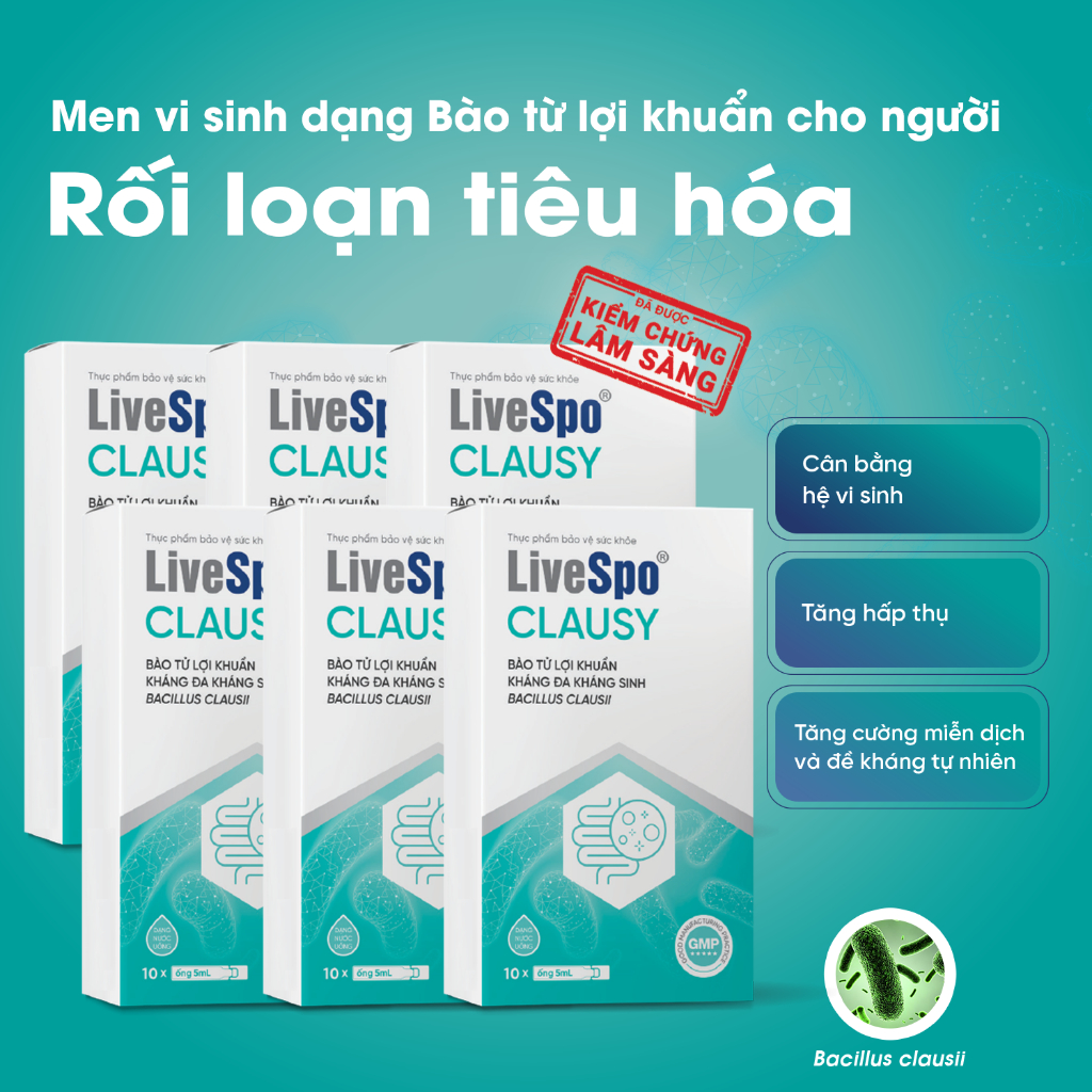 Combo Men vi sinh LiveSpo Clausy - Giảm rối loạn tiêu hóa cho người uống kháng sinh hộp 10 ống x 5ml