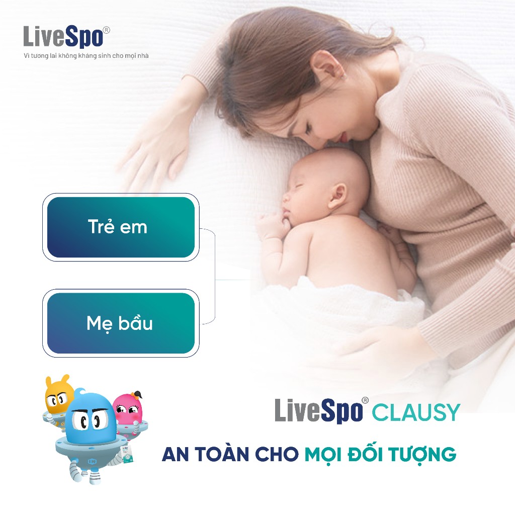 Combo Men vi sinh LiveSpo Clausy - Giảm rối loạn tiêu hóa cho người uống kháng sinh hộp 10 ống x 5ml