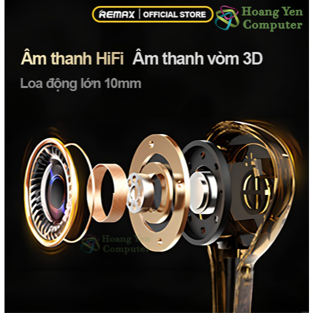 Tai Nghe Có Dây Remax RM-670 Jack Cắm 3.5mm, Có Micro Đàm Thoại - Chính Hãng - Hoàng Yến Computer