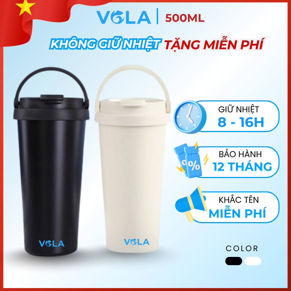 Bình Giữ Nhiệt VOLA 500ml Inox 304 cao cấp, Bình giữ nhiệt có quai xách, Khắc tên theo yêu cầu