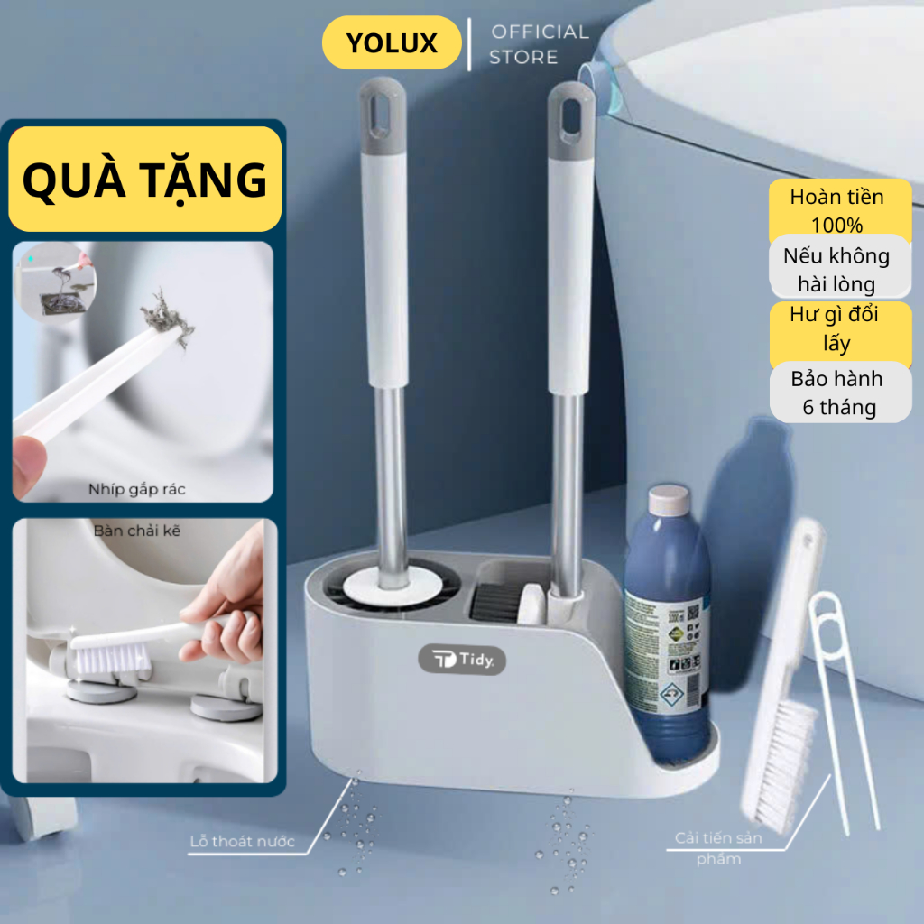 [COMBO 5 MÓN] CỌ BỒN CẦU SILICON + CỐC CỌ + BÀN CHẢI KẼ + NHÍP GẮP RÁC + MIẾNG DÁN TƯỜNG, Cọ Toilet Nhà Vệ Sinh 5 Trong