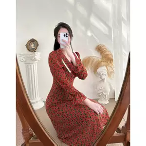 Đầm midi hoa xếp ly phối viền bèo 1 màu hoa A1430