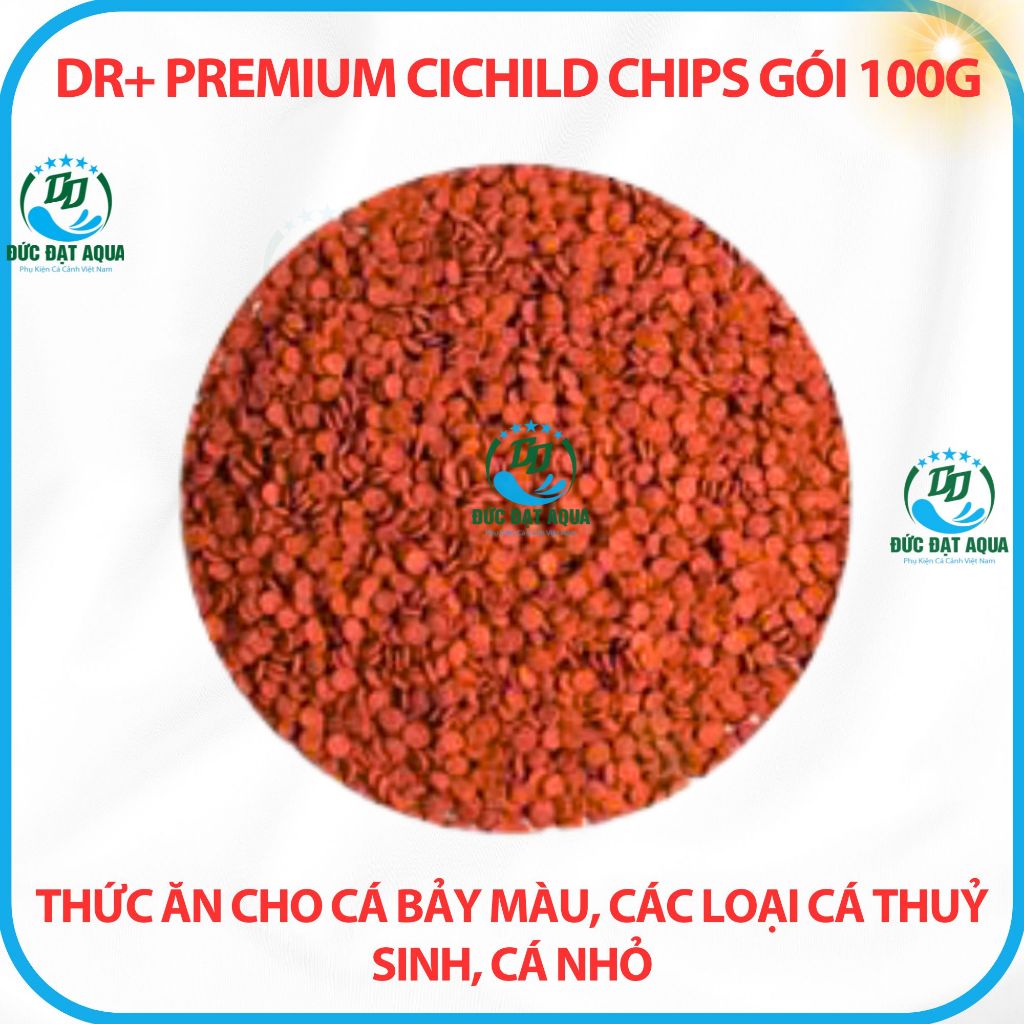 Thức ăn cá bảy màu, các loại cá thuỷ sinh, cá biển gói 100g Dr+ Premium Cichild Chips không đục nước 9
