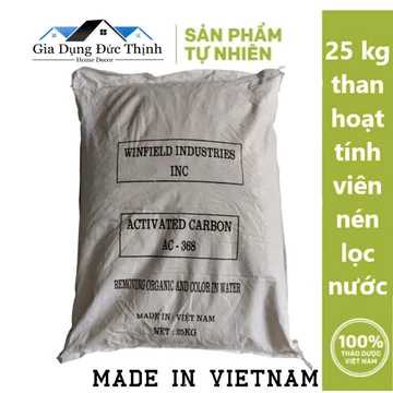 Bao 25kg than hoạt tính viên nén lọc nước giếng khoan, lọc thô, lọc tổng.