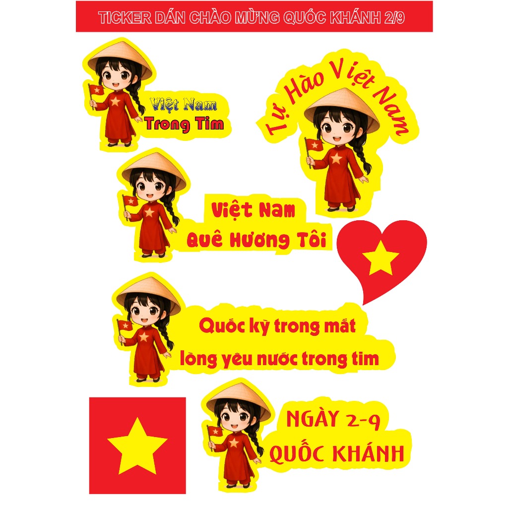 Sticker Tem Dán Mặt Cổ Động hình lá cờ Việt Nam. bóng đá , Hòa Nhịp Yêu Nước chào mừng ngày lễ giải phóng 30/4 2/9
