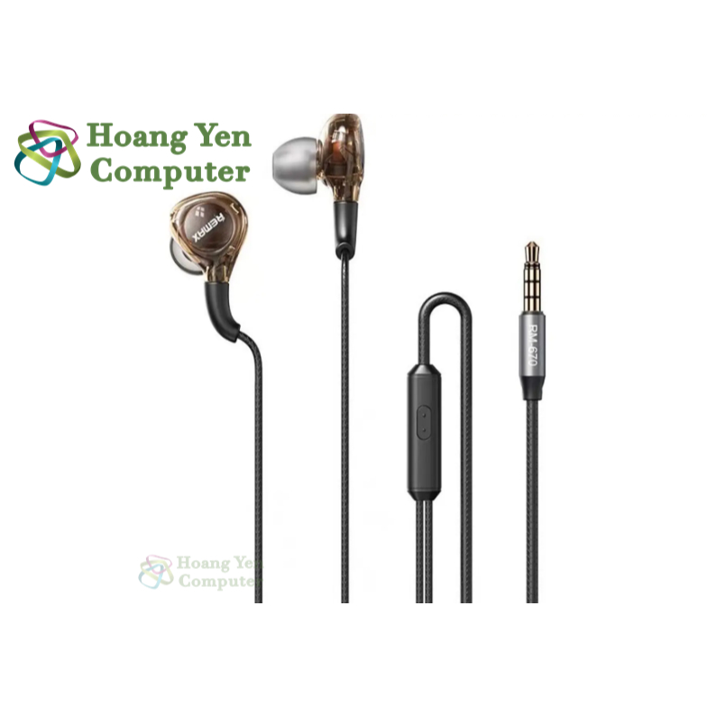 Tai Nghe Có Dây Remax RM-670 Jack Cắm 3.5mm, Có Micro Đàm Thoại - Chính Hãng - Hoàng Yến Computer