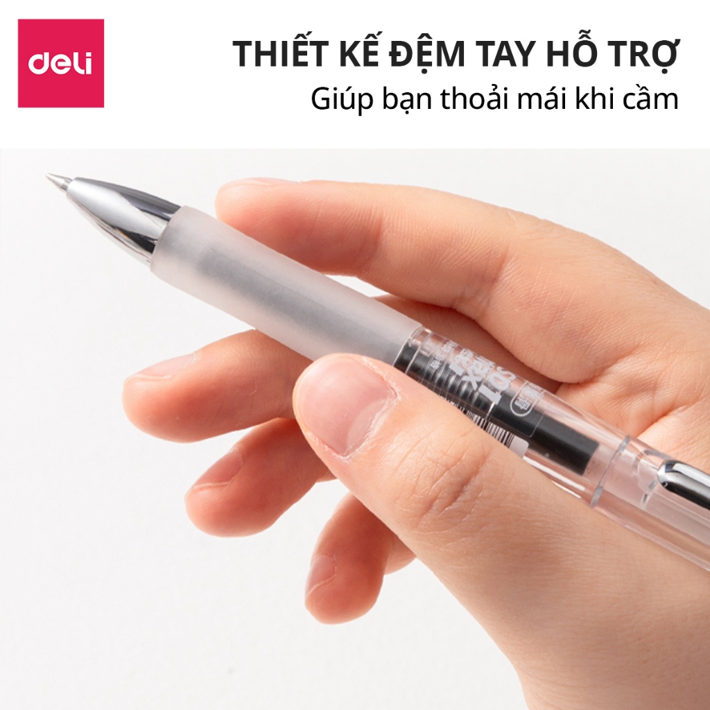 Bút Gel 0.5mm Deli Mực Xanh Đỏ Đen Đệm Tay Êm Thiết Kế Hiện Đại Nét Viết Trơn Tru Học Sinh Văn Phòng
