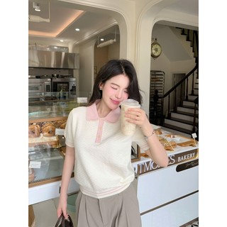 Áo len nữ cổ sen polo phối cúc dệt vân nổi dáng trơn basic len lông thỏ PL30 DELIZ