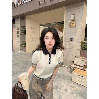Áo len nữ cổ sen polo phối cúc dệt vân nổi dáng trơn basic len lông thỏ PL30 DELIZ