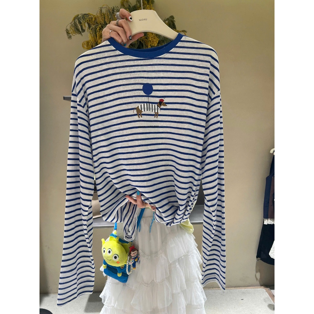 Áo thun dài tay kẻ sọc Thu Đông JULY FASHION, Áo thun nữ tay dài kẻ sọc in hình Chất thun xượt mềm mịn
