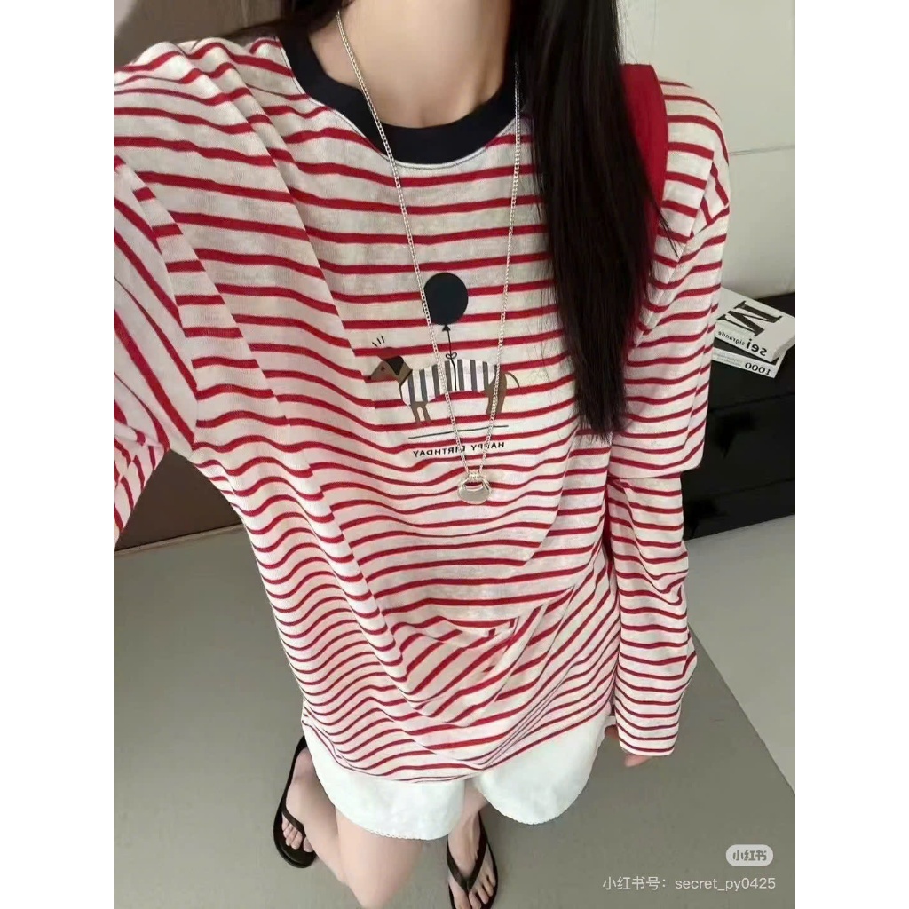 Áo thun dài tay kẻ sọc Thu Đông JULY FASHION, Áo thun nữ tay dài kẻ sọc in hình Chất thun xượt mềm mịn