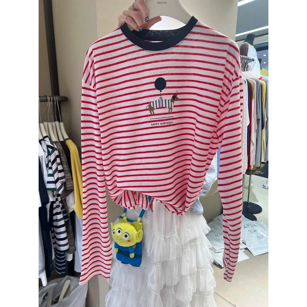 Áo thun dài tay kẻ sọc Thu Đông JULY FASHION, Áo thun nữ tay dài kẻ sọc in hình Chất thun xượt mềm mịn