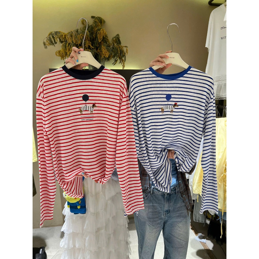 Áo thun dài tay kẻ sọc Thu Đông JULY FASHION, Áo thun nữ tay dài kẻ sọc in hình Chất thun xượt mềm mịn