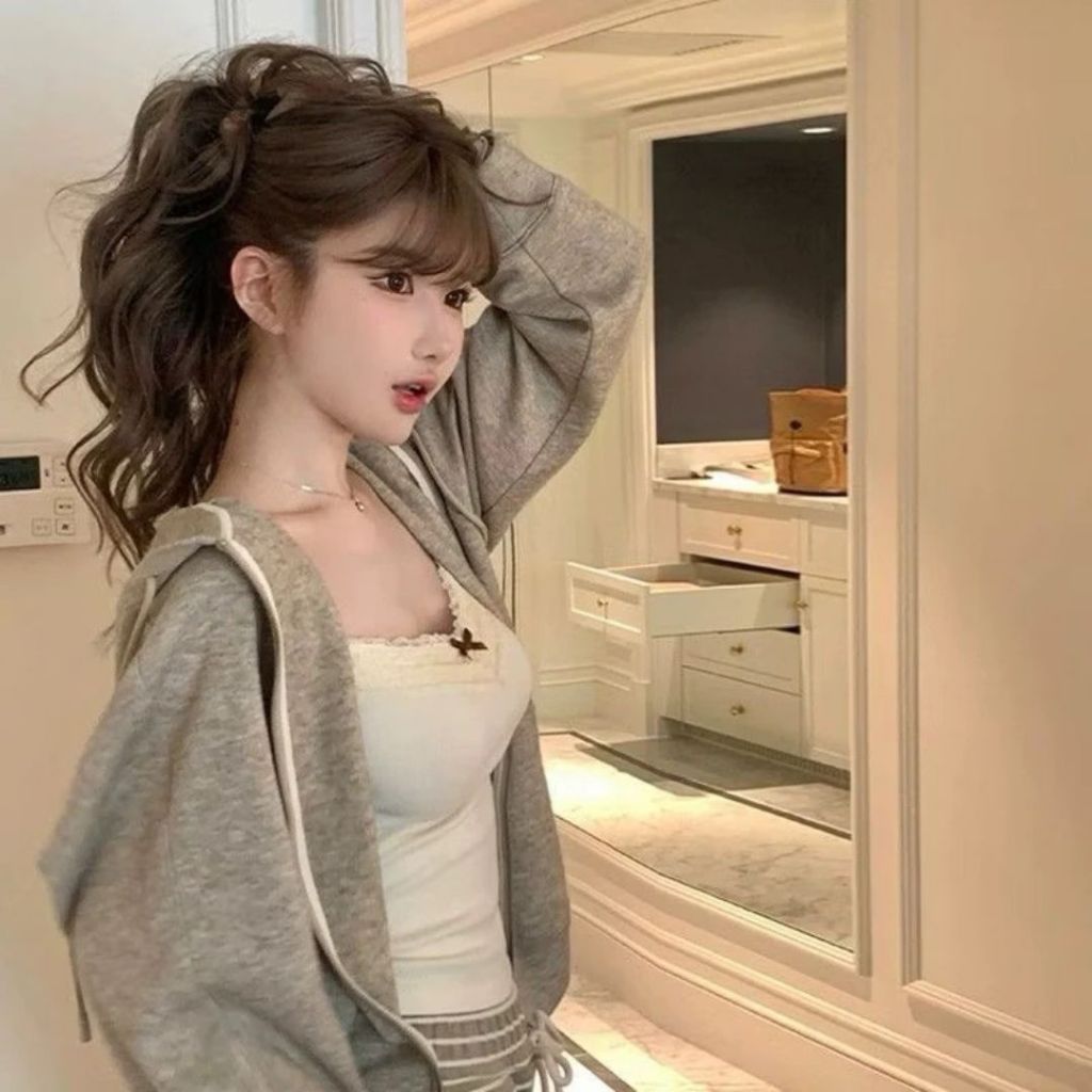 Áo kiểu 2 dây phối ren cài gợi cảm, Áo hai dây Cổ Yếm Phối Ren Có Mút Ngực