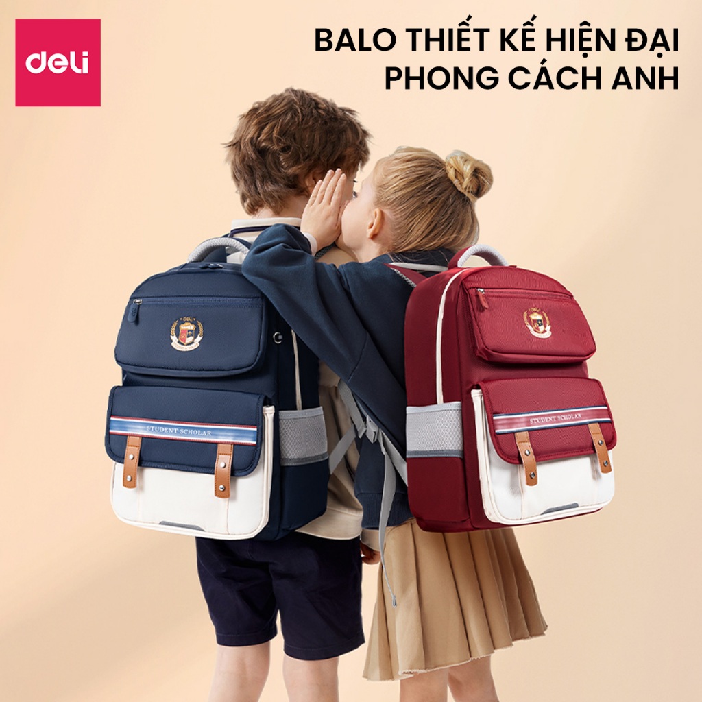 Balo Chống Gù Cao Cấp Deli - Cặp Chống Gù Siêu Nhẹ Chống Thấm Nước Dệm Êm Thoải Mái Với Thiết Kế Hiện Đại Cho Học Sinh