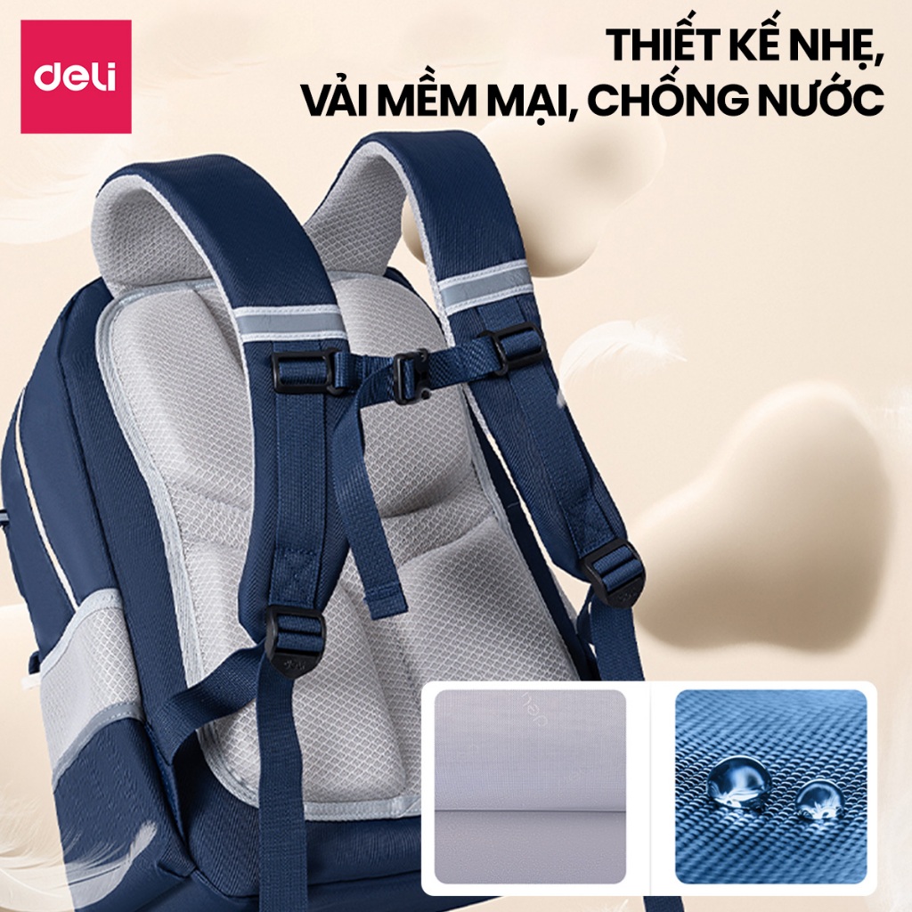 Balo Chống Gù Cao Cấp Deli - Cặp Chống Gù Siêu Nhẹ Chống Thấm Nước Dệm Êm Thoải Mái Với Thiết Kế Hiện Đại Cho Học Sinh