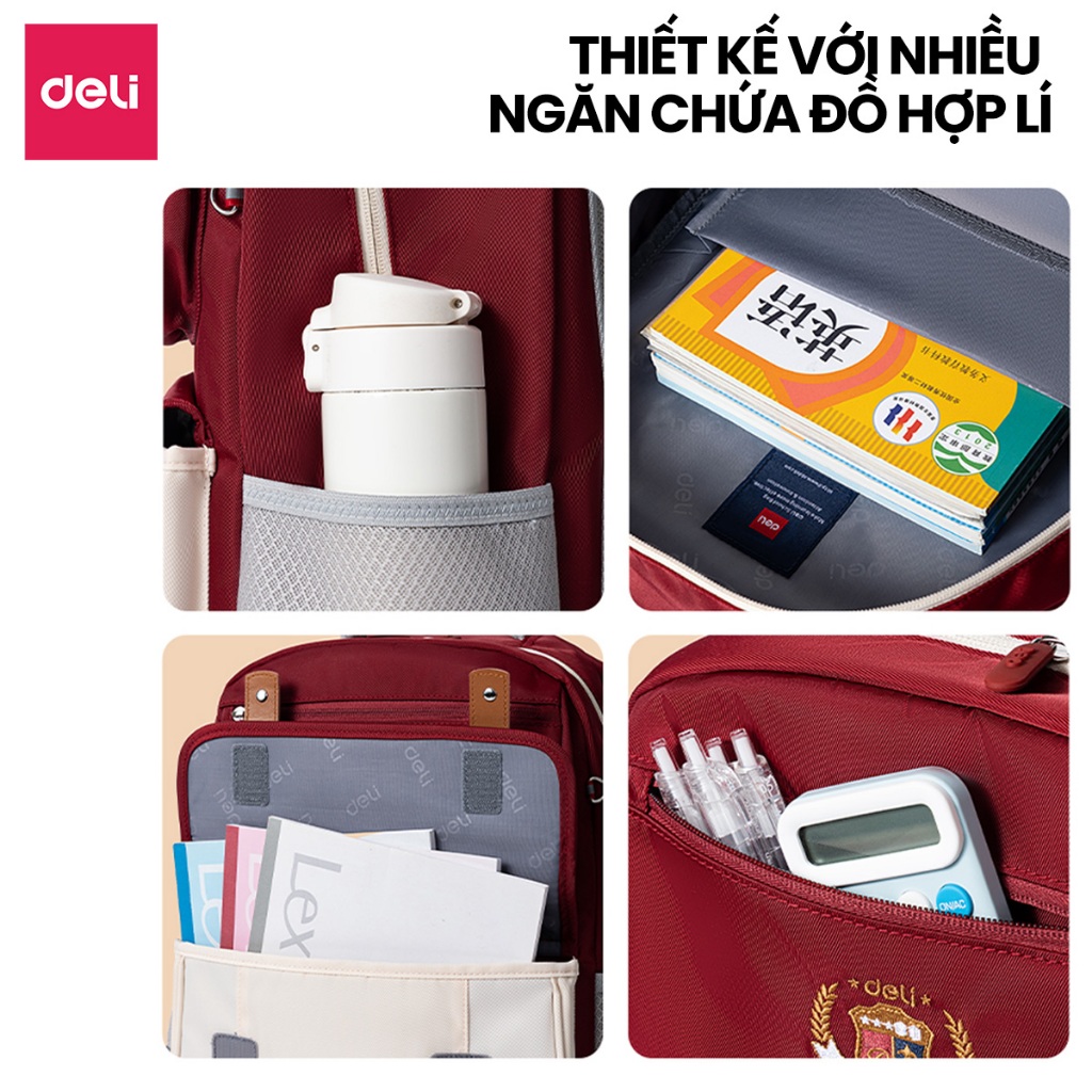 Balo Chống Gù Cao Cấp Deli - Cặp Chống Gù Siêu Nhẹ Chống Thấm Nước Dệm Êm Thoải Mái Với Thiết Kế Hiện Đại Cho Học Sinh