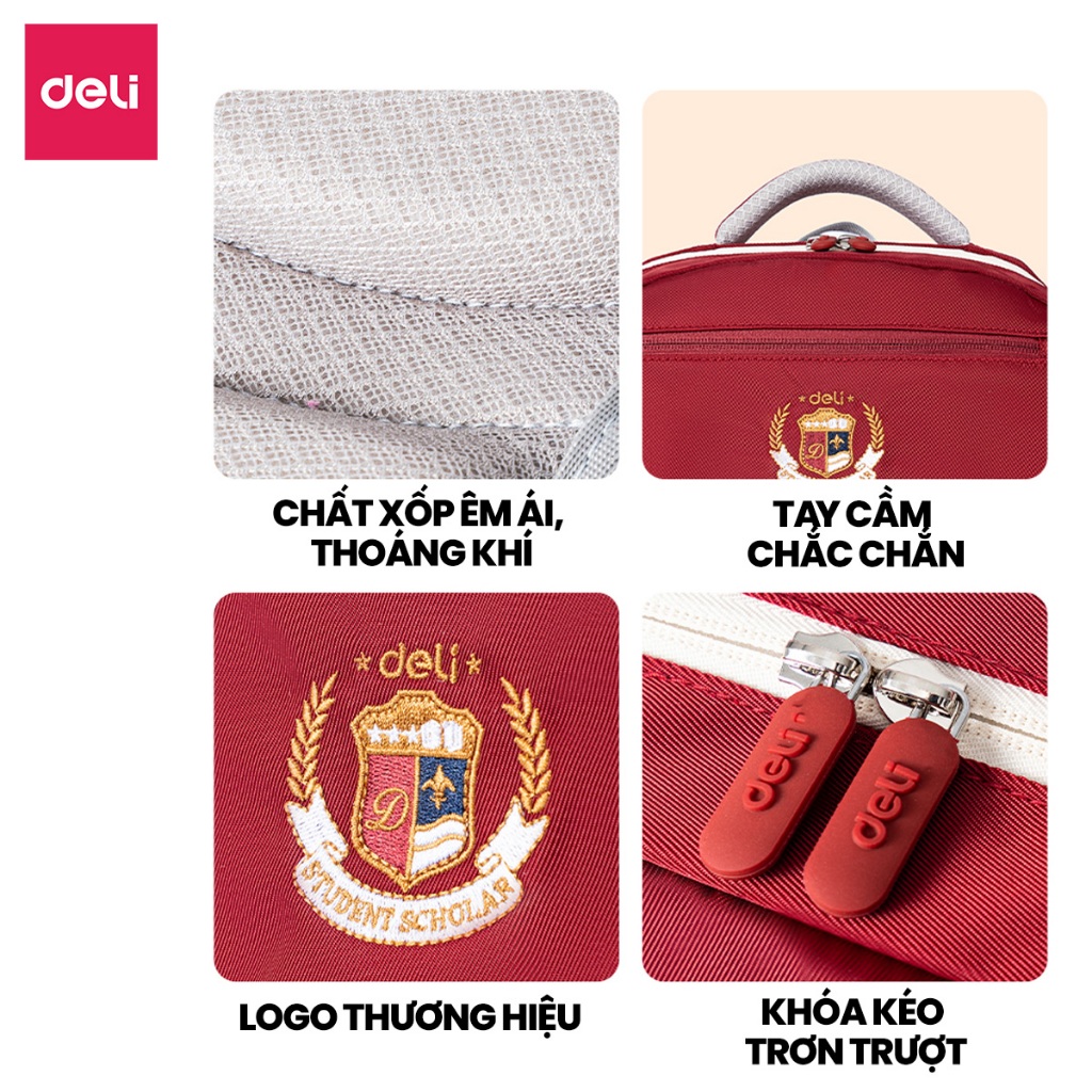 Balo Chống Gù Cao Cấp Deli - Cặp Chống Gù Siêu Nhẹ Chống Thấm Nước Dệm Êm Thoải Mái Với Thiết Kế Hiện Đại Cho Học Sinh