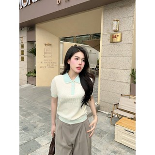 Áo len nữ cổ sen polo phối cúc dệt vân nổi dáng trơn basic len lông thỏ PL30 DELIZ
