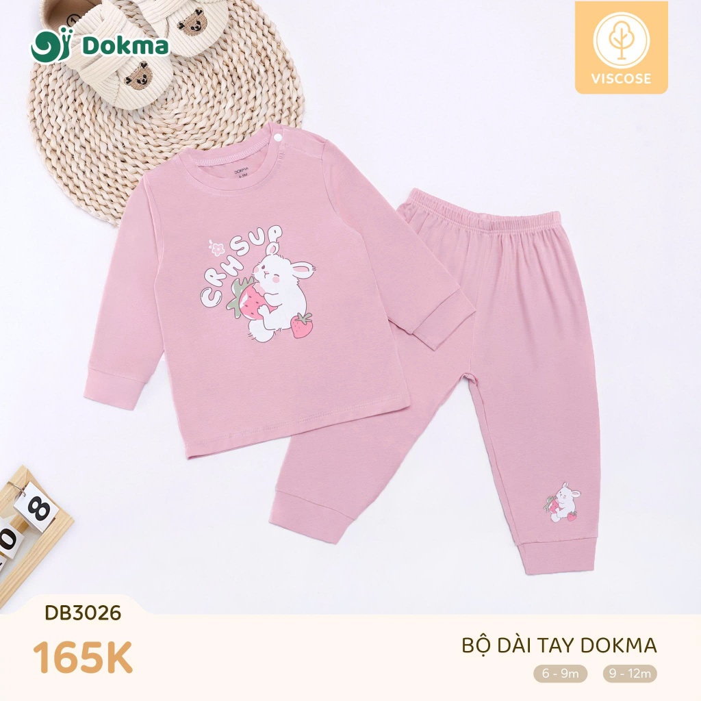 (9-13kg) Bộ Cổ Tròn Cotton Dài Tay Dokma Cho Bé DB3024  DB3026