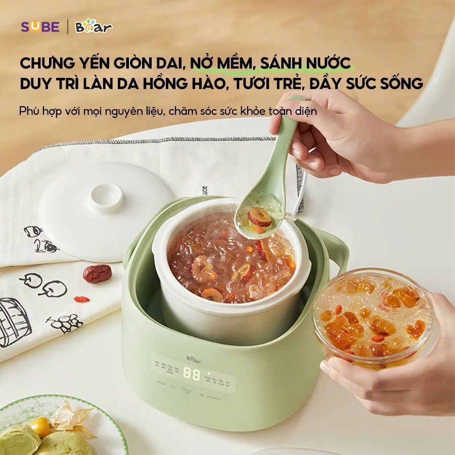 Nồi nấu cháo chậm Bear SC-4H10E màu kem 1lit