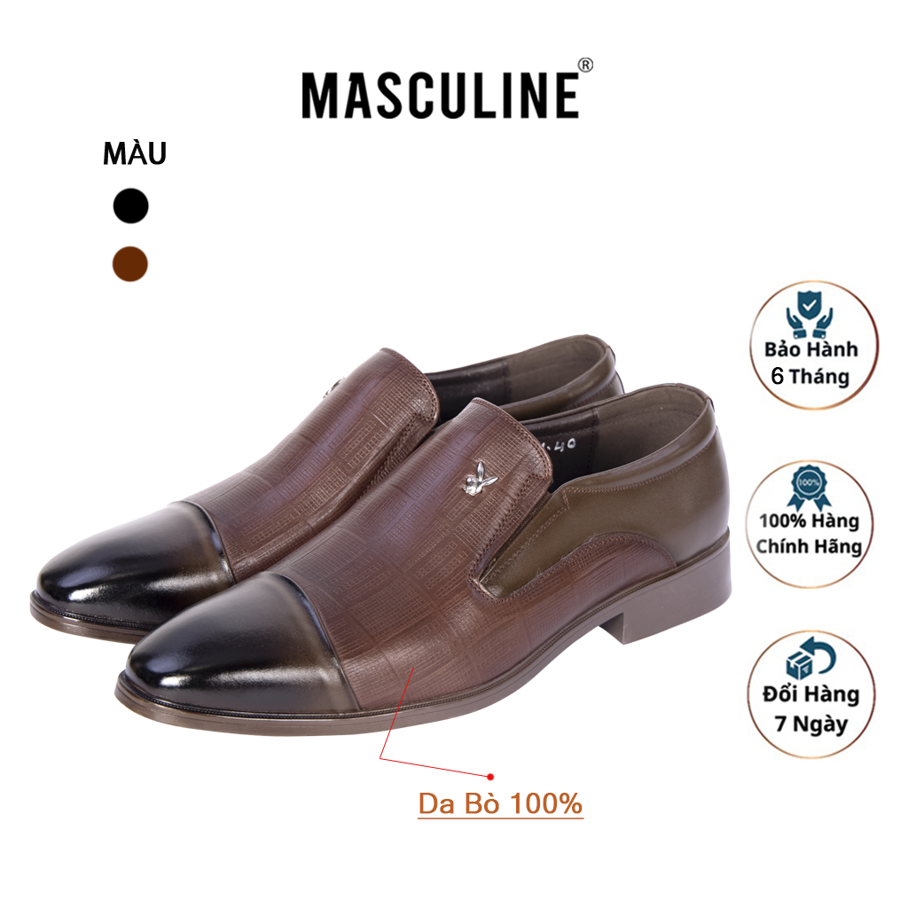 Giày công sở nam MASCULINE MCS507 - Giày da nam cao cấp, mũi giày phối da trơn bóng sang trọng