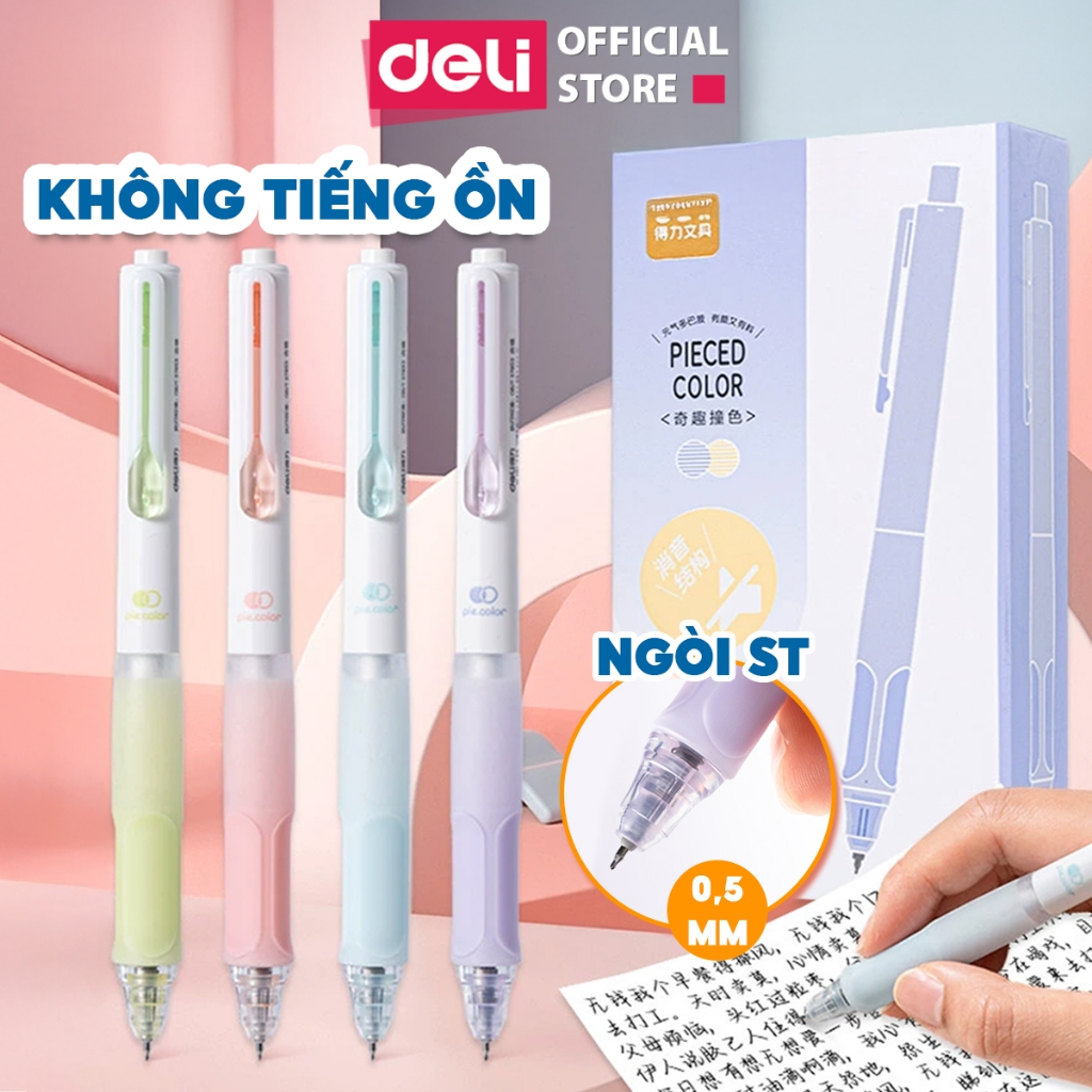 Bút Gel Ngòi ST 0.5mm Màu Pastel Deli Mực Đen Nhanh Khô Nét Viết Trơn Tru Dễ Thương Học Sinh Sinh Viên