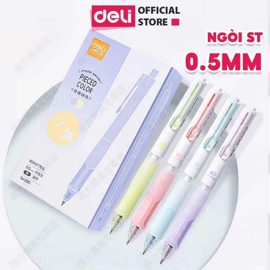 Bút Gel Ngòi ST 0.5mm Màu Pastel Deli Mực Đen Nhanh Khô Nét Viết Trơn Tru Dễ Thương Học Sinh Sinh Viên