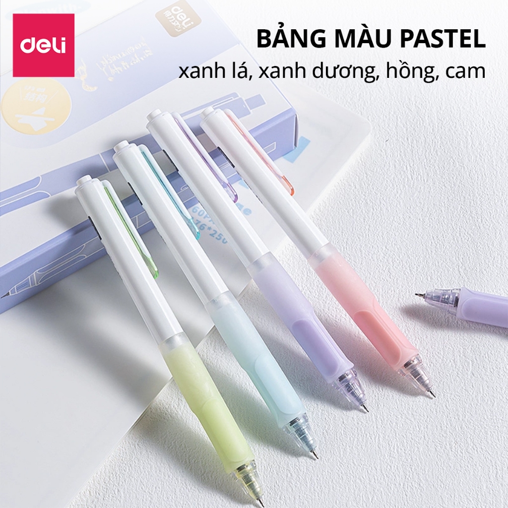 Bút Gel Ngòi ST 0.5mm Màu Pastel Deli Mực Đen Nhanh Khô Nét Viết Trơn Tru Dễ Thương Học Sinh Sinh Viên