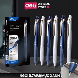 Combo 2 Bút Bi Dầu Cao Cấp Văn Phòng Dạng Bấm Deli Mực Xanh Thiết Kế Sang Trọng Nét Mượt Trơn Tru