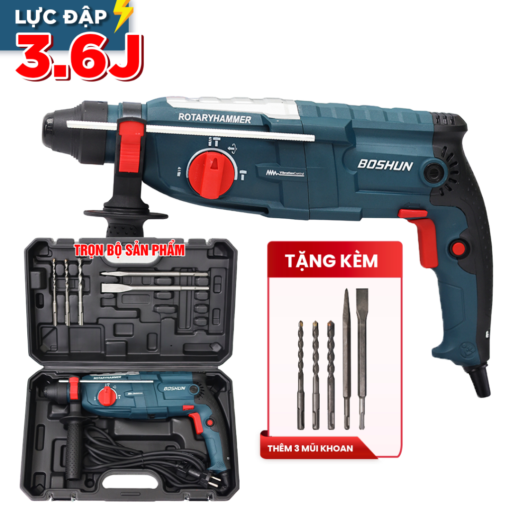 [MỚI] Máy Khoan Bê Tông BOSHUN BS-RH1050PRO 3 Chức Năng 1050W Plus 28mm - Lõi Đồng 100%