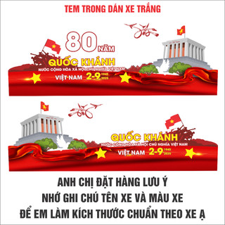Decal dán xe - Tem dán xe Ô tô mẫu quốc khánh 2-9 VIỆT NAM ( 1 bộ dán 2 bên )