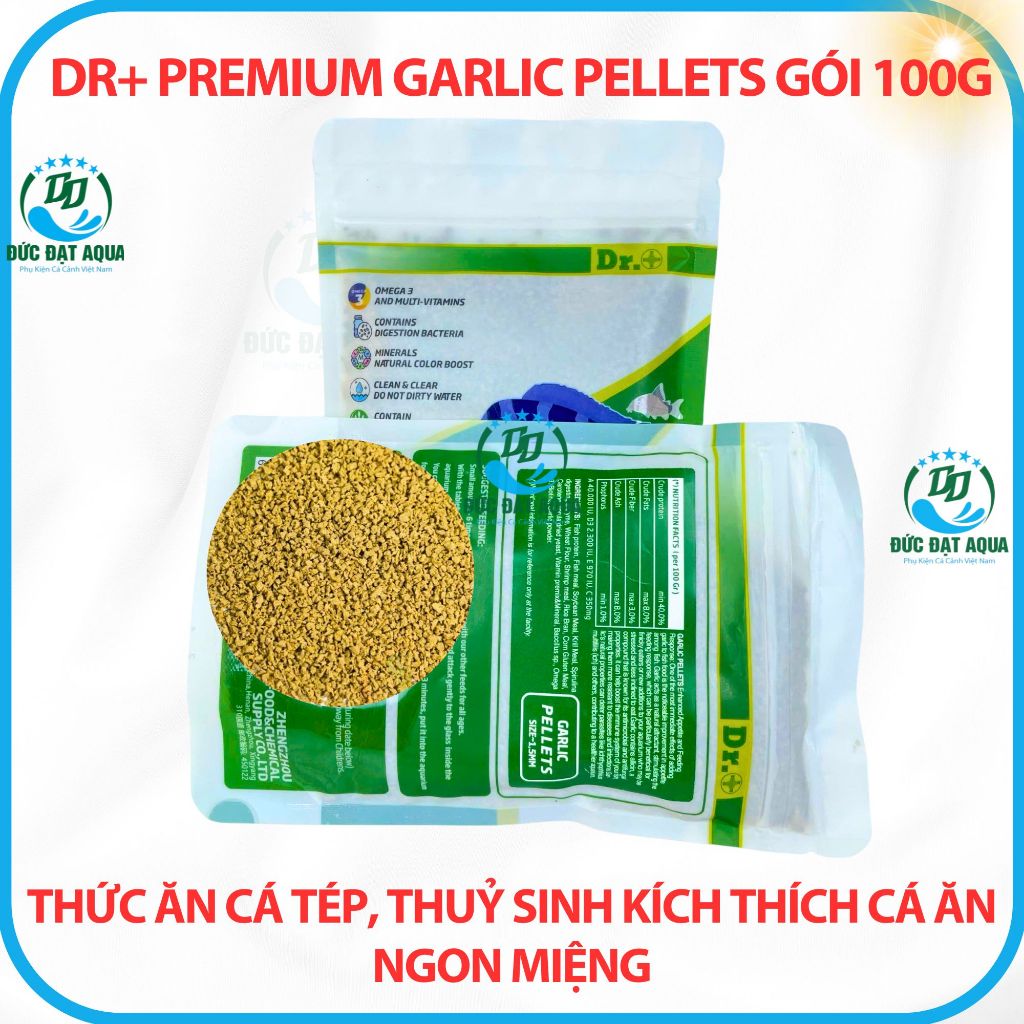 Thức ăn cá cảnh, thuỷ sinh, kích thích cá ăn ngon miệng gói 100g Dr+ Premium Garlic Pellets 4