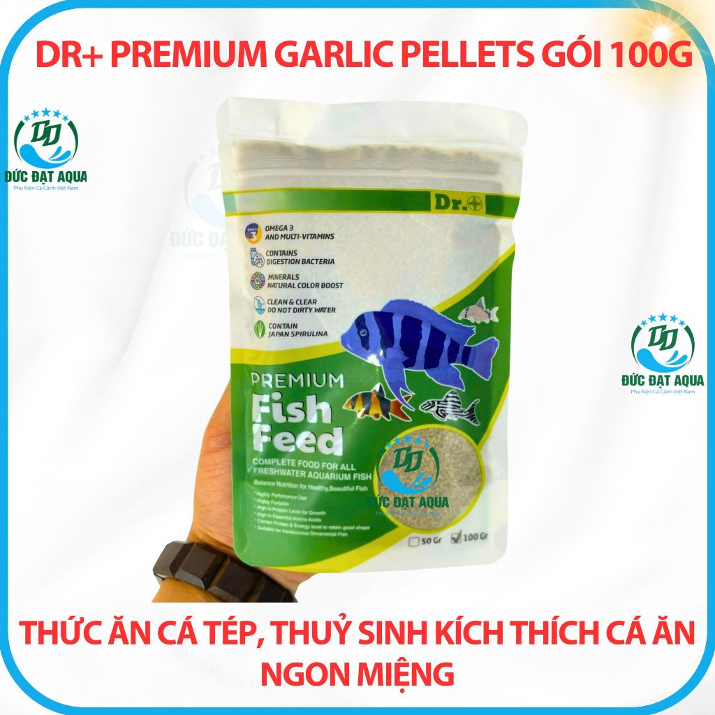 Thức ăn cá cảnh, thuỷ sinh, kích thích cá ăn ngon miệng gói 100g Dr+ Premium Garlic Pellets 5