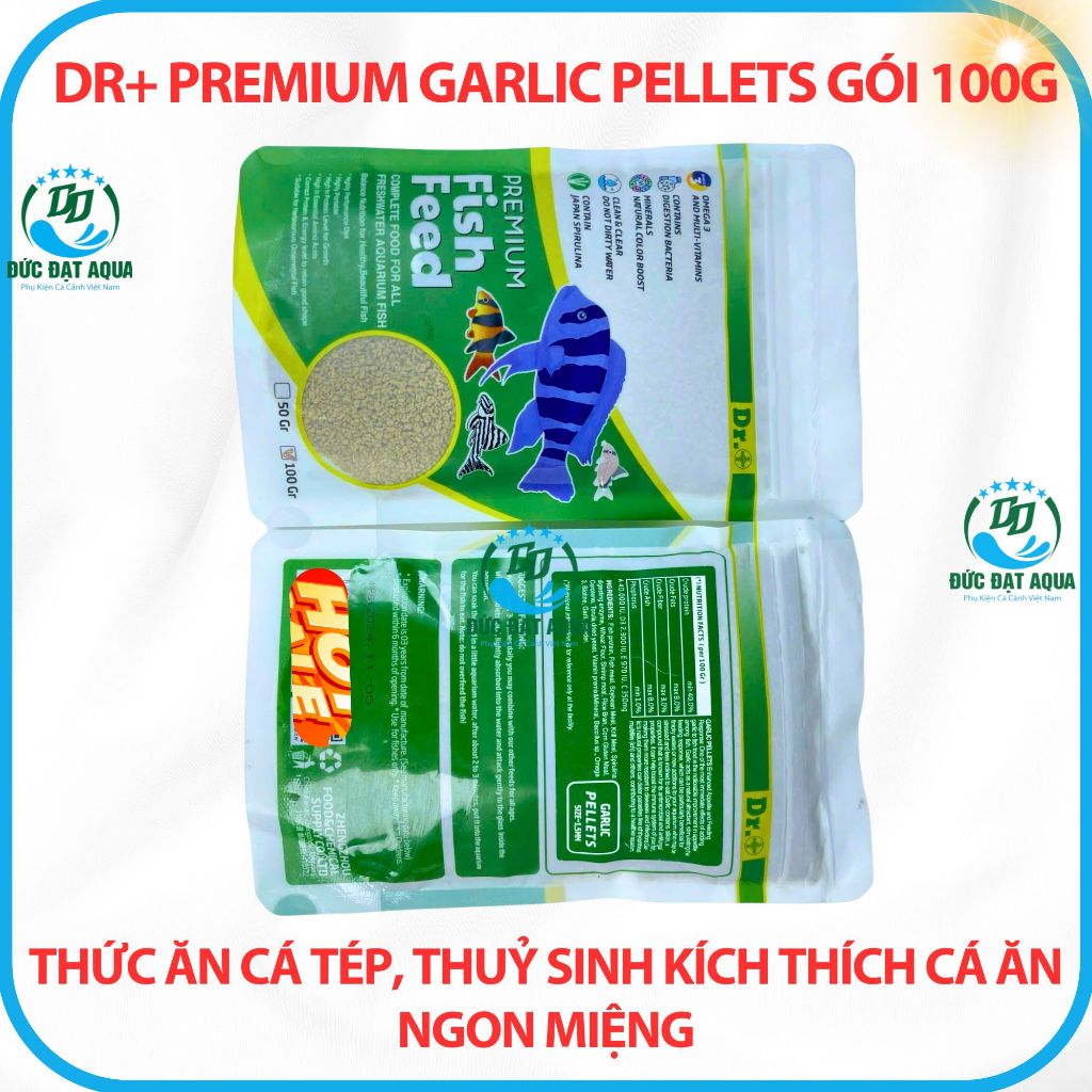 Thức ăn cá cảnh, thuỷ sinh, kích thích cá ăn ngon miệng gói 100g Dr+ Premium Garlic Pellets 7