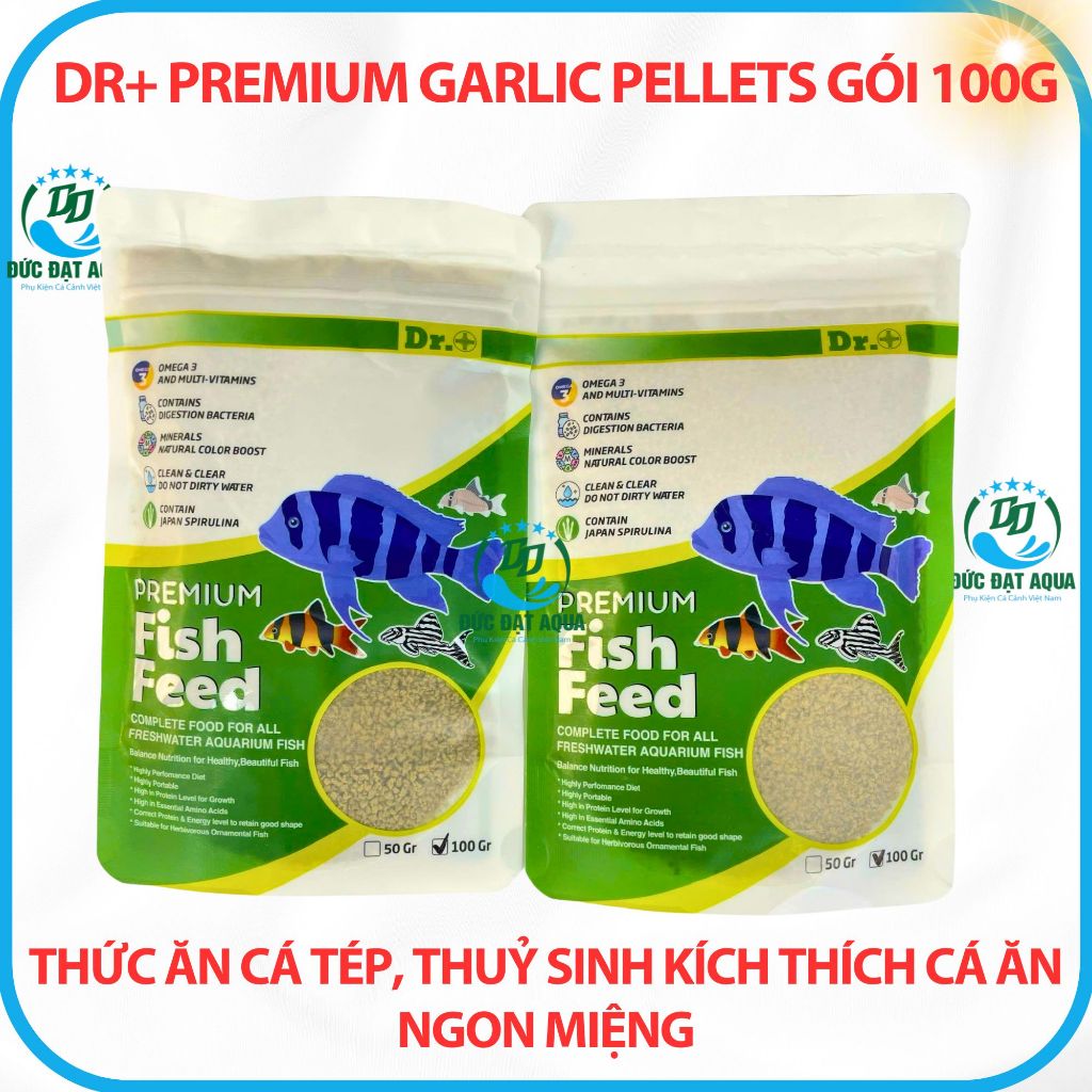 Thức ăn cá cảnh, thuỷ sinh, kích thích cá ăn ngon miệng gói 100g Dr+ Premium Garlic Pellets
